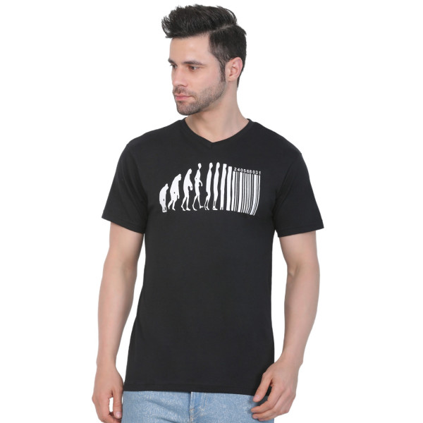 Dropship Men's Cotton Jersey V Neck Printed Tshirt (Black)