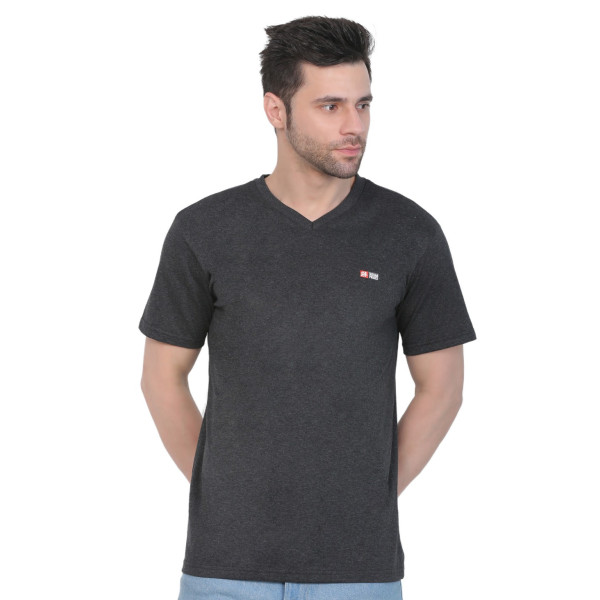Dropship Men's Cotton Jersey V Neck Plain Tshirt (Charcoal Melange)