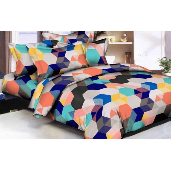 Dropship Multi Color 3D Print Poly Cotton Bedsheet With Two Pillow Cover