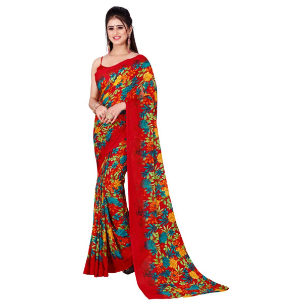 Dropship Women's Poly Georgette Printed Saree Without Blouse (Multi Color)