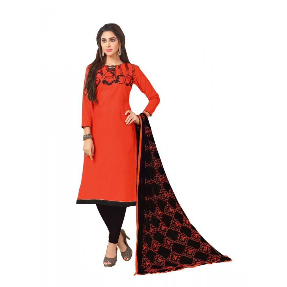 Dropship Women's Slub Cotton Unstitched Salwar-Suit Material With Dupatta (Red, 2-2.5mtrs)