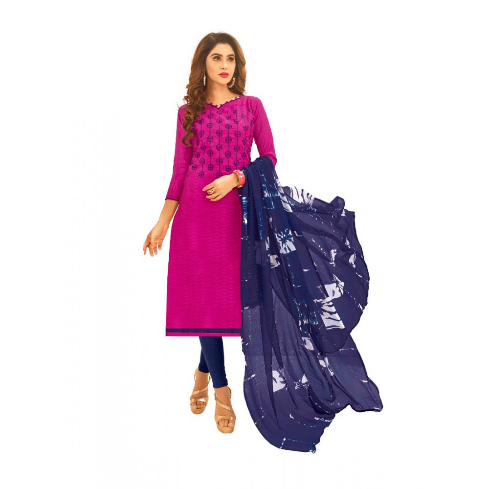 Dropship Women's Cotton Jacquard Unstitched Salwar-Suit Material With Dupatta (Magenta, 2-2.5mtrs)