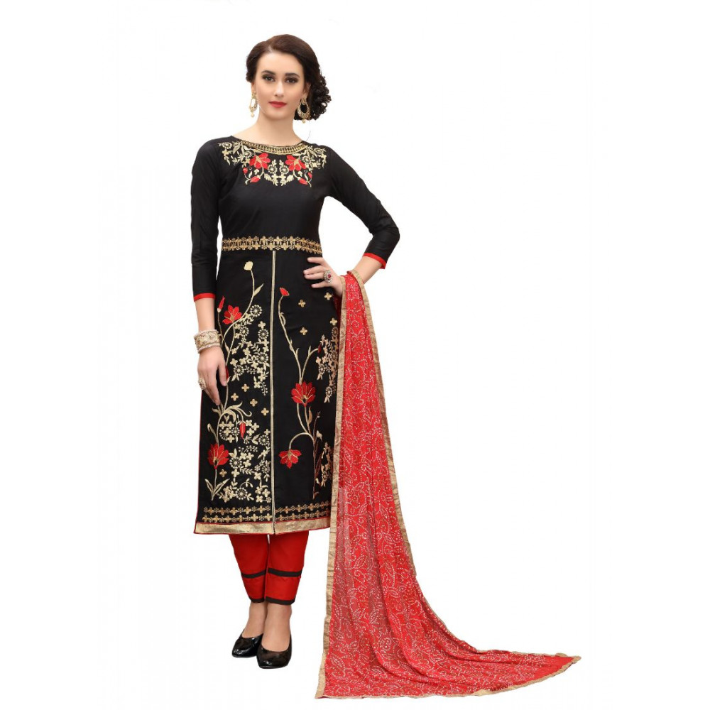 Dropship Women's Cotton Unstitched Salwar-Suit Material With Dupatta (Black, 2-2.5mtrs)