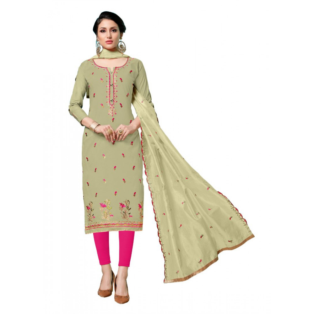 Dropship Women's Jam Cotton Unstitched Salwar-Suit Material With Dupatta (Light Green, 2-2.5mtrs)