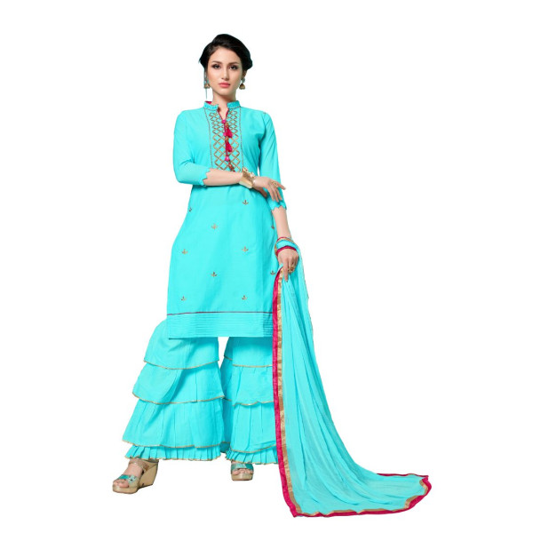 Dropship Women's Jam Cotton Unstitched Salwar-Suit Material With Dupatta (Sky Blue, 2-2.5mtrs)