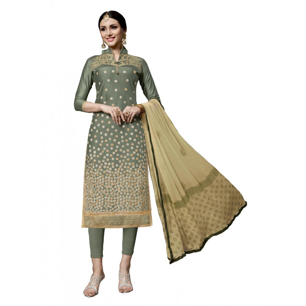 Dropship Women's Cotton Unstitched Salwar-Suit Material With Dupatta (Light Green, 2-2.5mtrs)