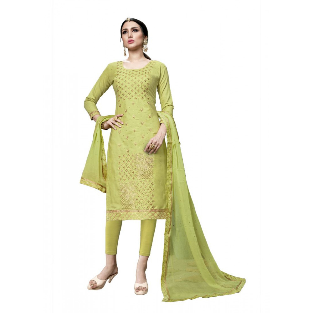 Dropship Women's Cotton Unstitched Salwar-Suit Material With Dupatta (Green, 2-2.5mtrs)