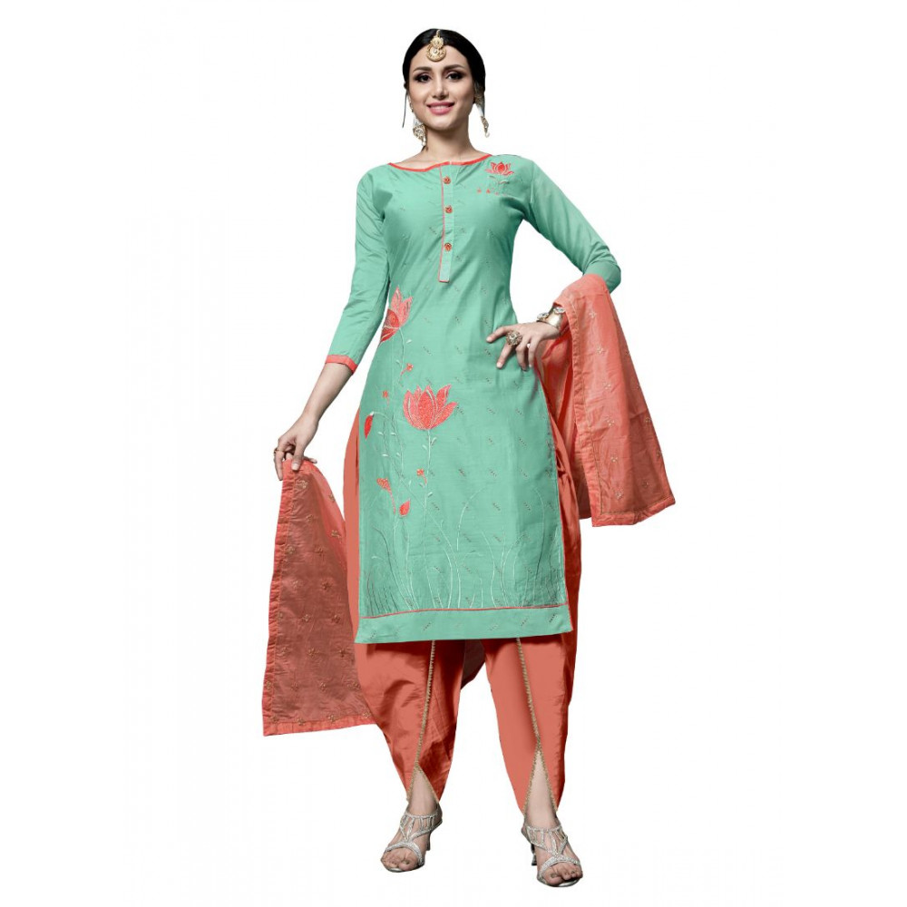 Dropship Women's Cotton Unstitched Salwar-Suit Material With Dupatta (Green, 2-2.5mtrs)
