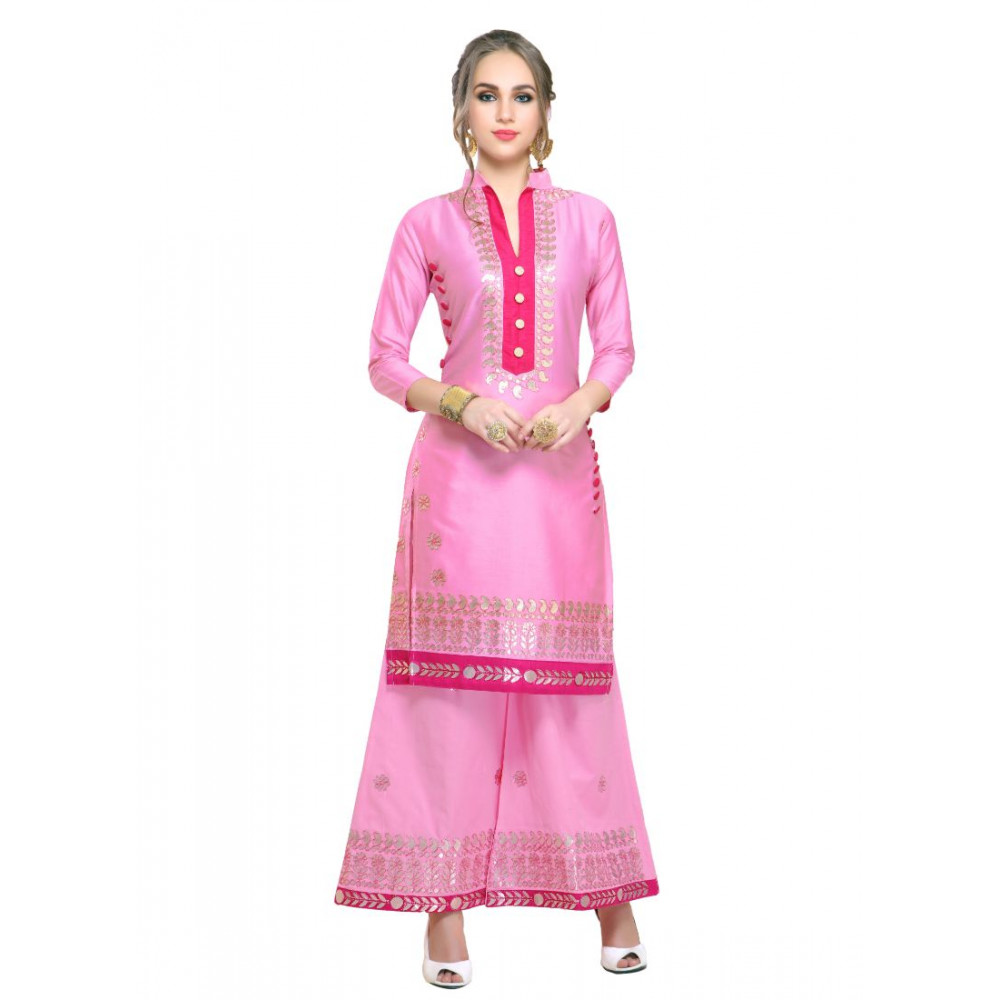 Dropship Women's Cotton Unstitched Salwar-Suit Material With Dupatta (Pink, 2-2.5mtrs)
