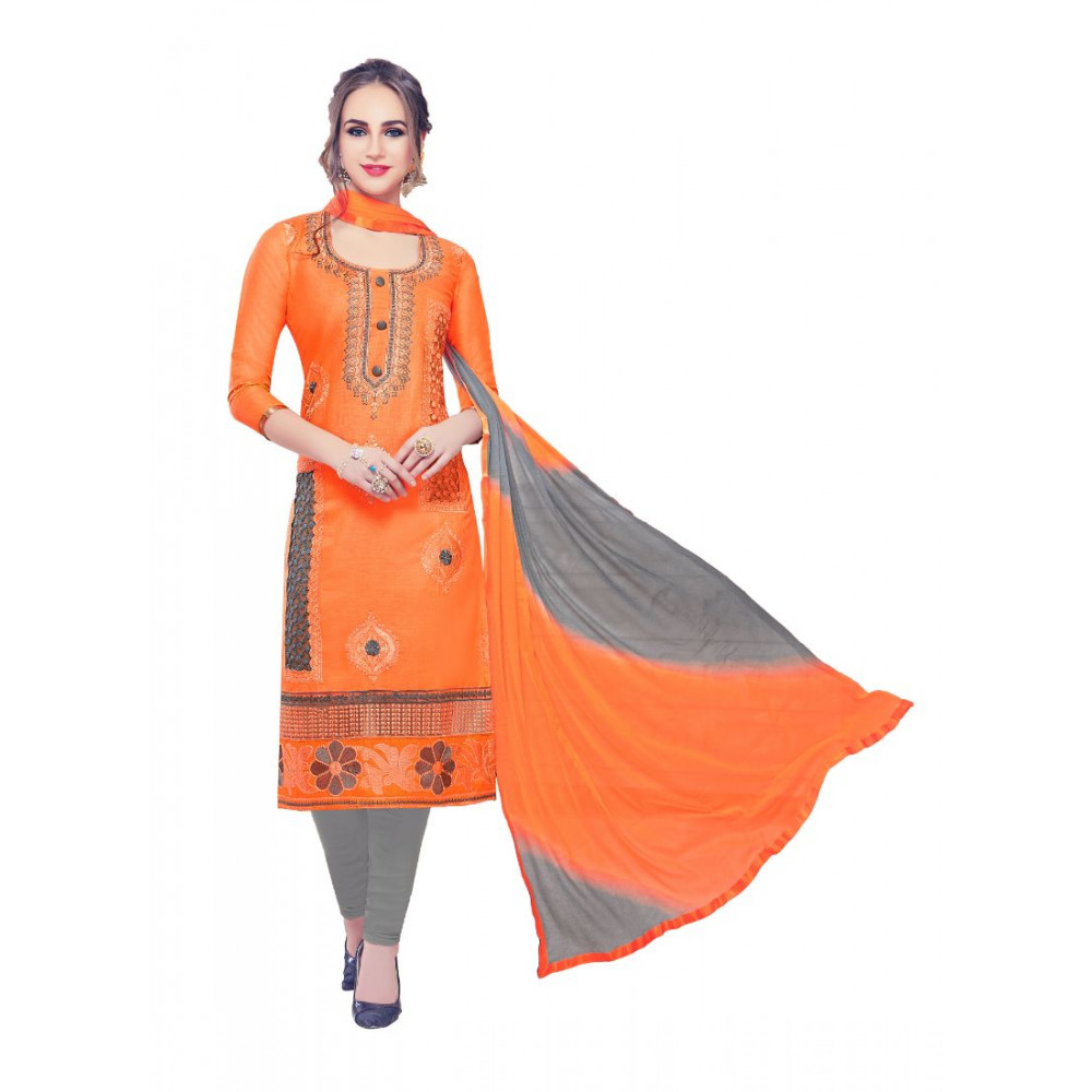 Dropship Women's Cotton Unstitched Salwar-Suit Material With Dupatta (Oranage, 2-2.5mtrs)