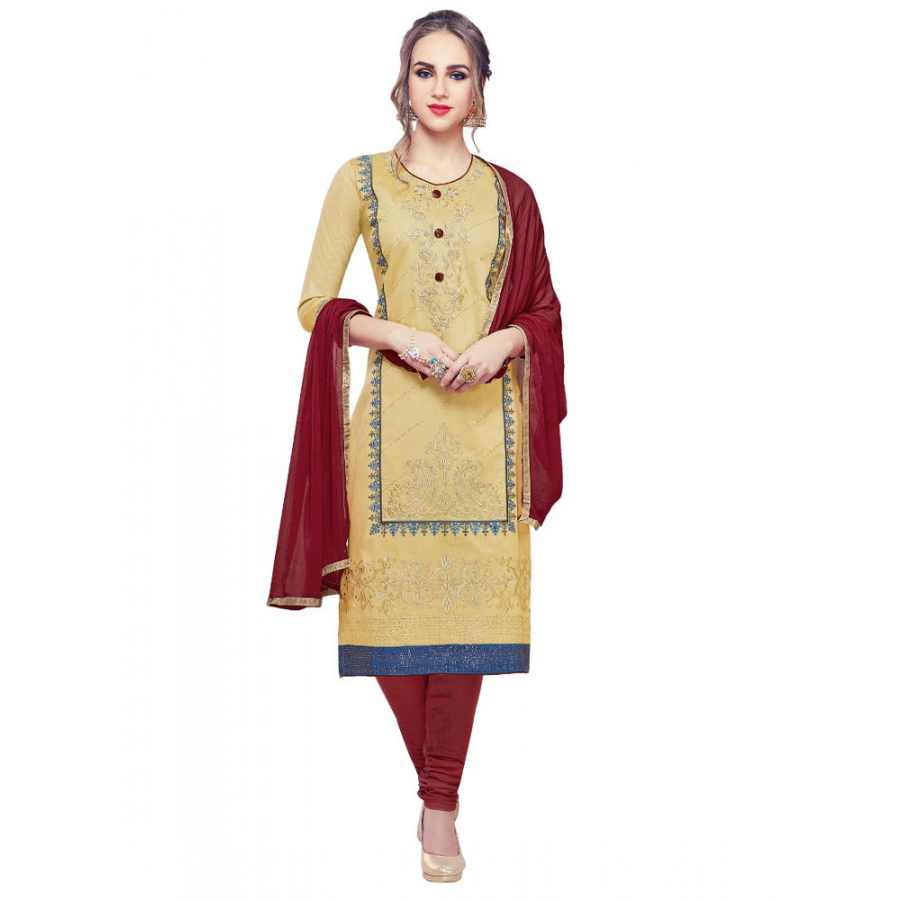 Dropship Women's Cotton Unstitched Salwar-Suit Material With Dupatta (Sandel, 2-2.5mtrs)