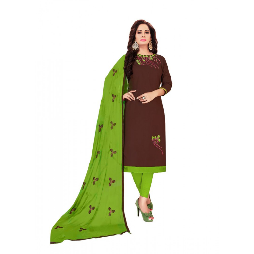Dropship Women's Glaze Cotton Unstitched Salwar-Suit Material With Dupatta (Brown, 2-2.5mtrs)