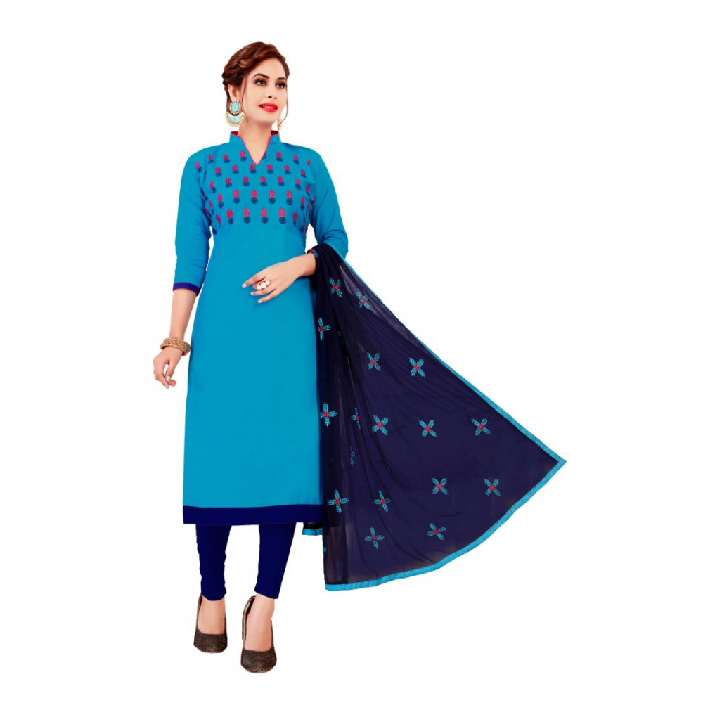 Dropship Women's Glaze Cotton Unstitched Salwar-Suit Material With Dupatta (Blue, 2-2.5mtrs)