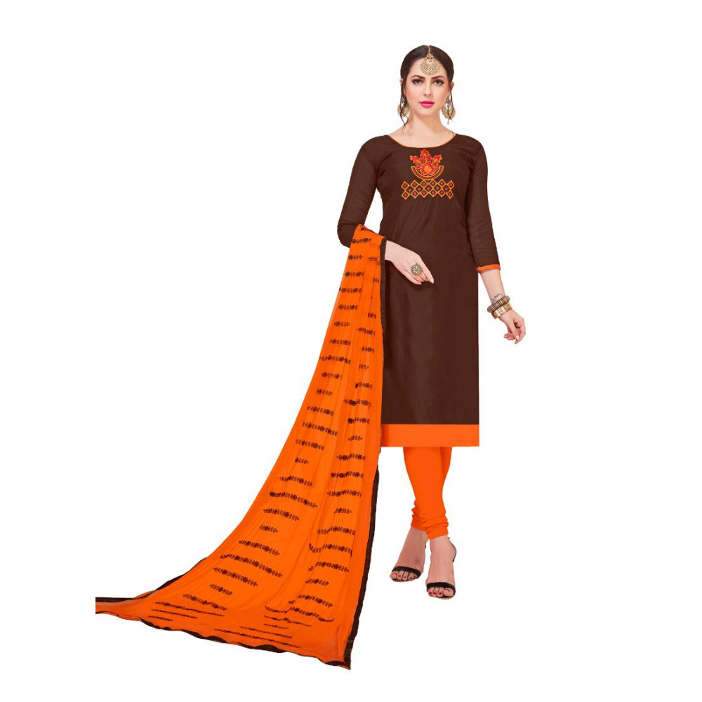 Dropship Women's Modal Silk Unstitched Salwar-Suit Material With Dupatta (Brown, 2-2.5mtrs)