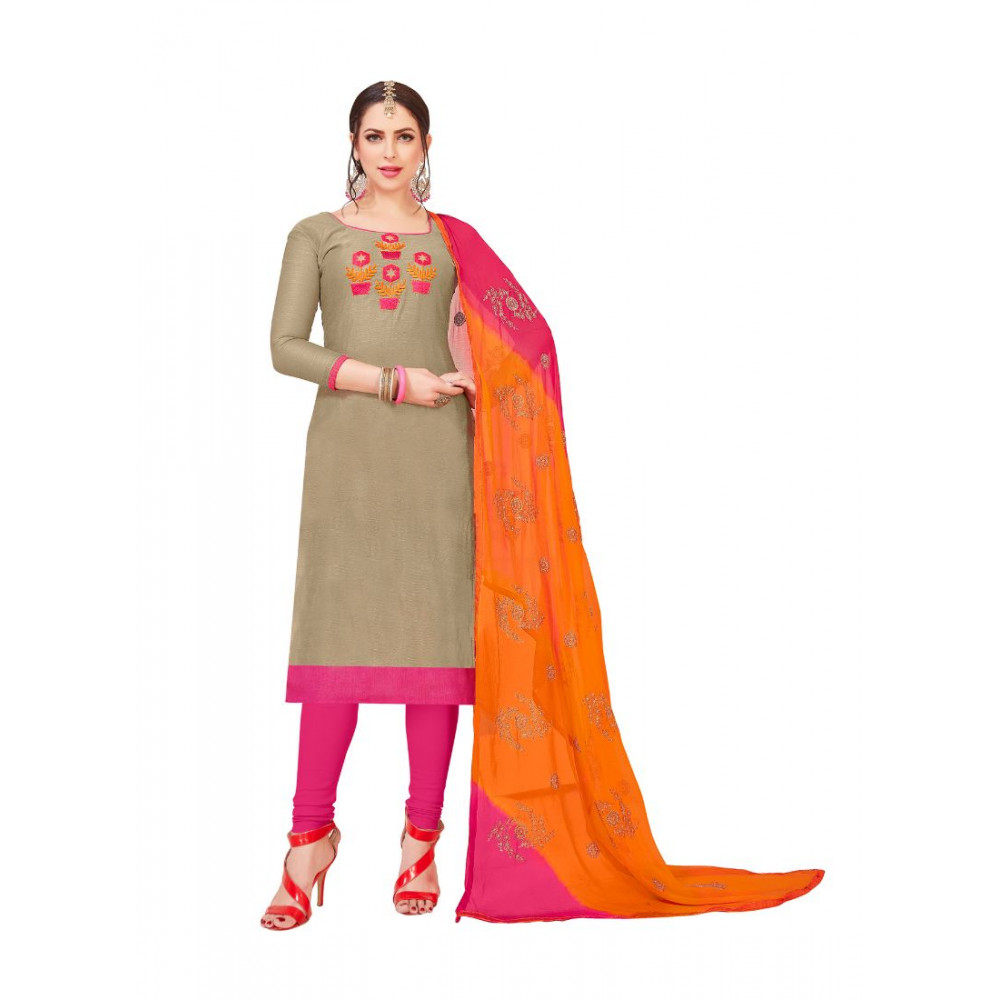 Dropship Women's Modal Silk Unstitched Salwar-Suit Material With Dupatta (Light Brown, 2-2.5mtrs)