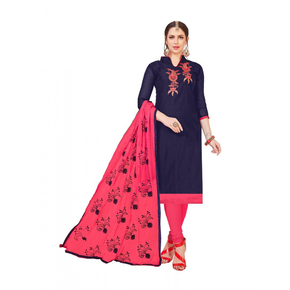 Dropship Women's Modal Silk Unstitched Salwar-Suit Material With Dupatta (Navy Blue, 2-2.5mtrs)