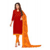 Dropship Women's Slub Cotton Unstitched Salwar-Suit Material With Dupatta (Red, 2 Mtr)