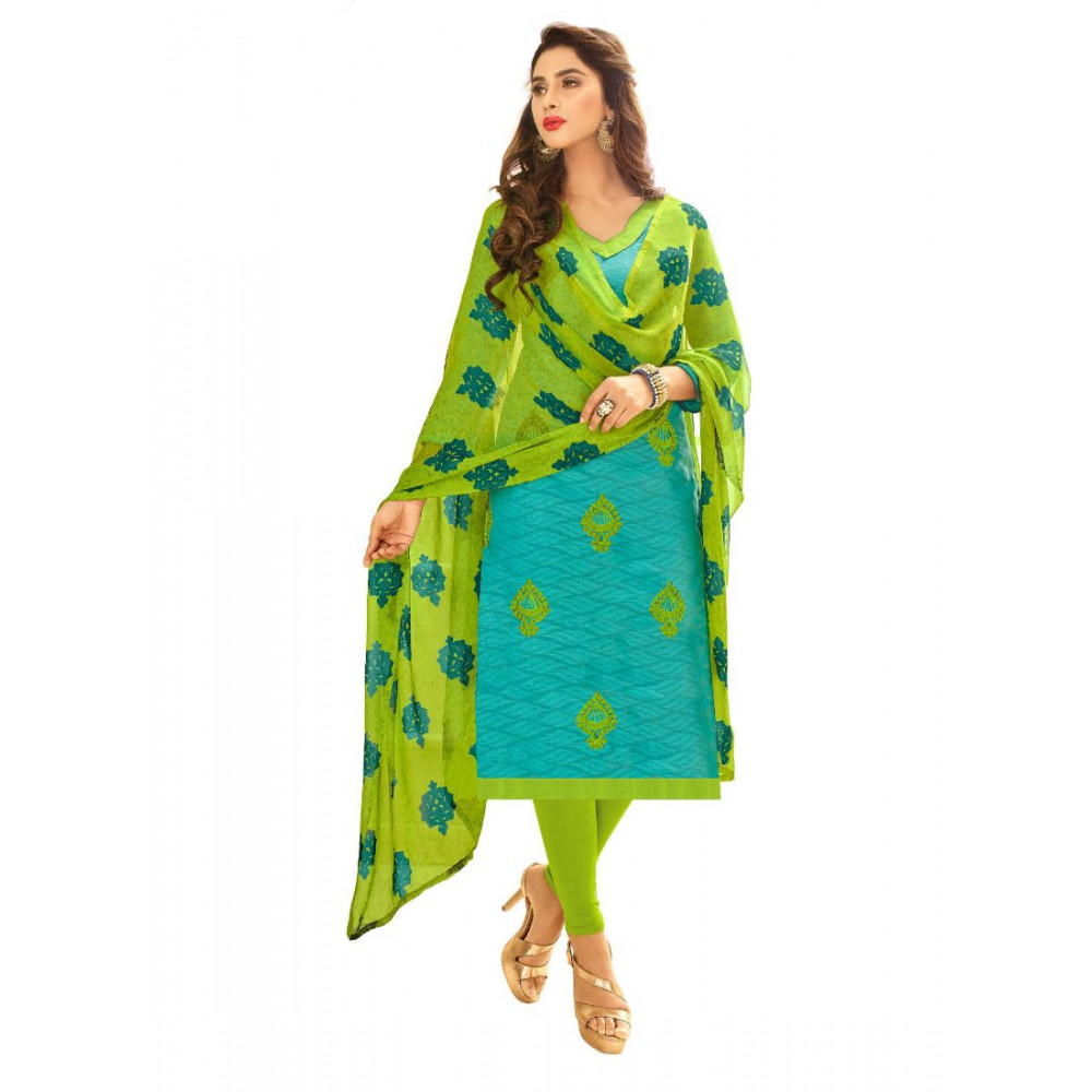 Dropship Women's Cotton Jacquard Unstitched Salwar-Suit Material With Dupatta (Turquoise Blue, 2 Mtr)
