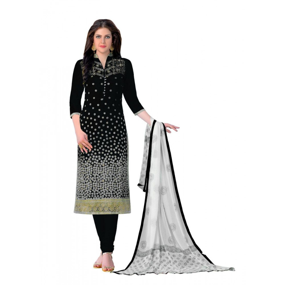 Dropship Women's Cotton Unstitched Salwar-Suit Material With Dupatta (Black, 2.20 Mtr)