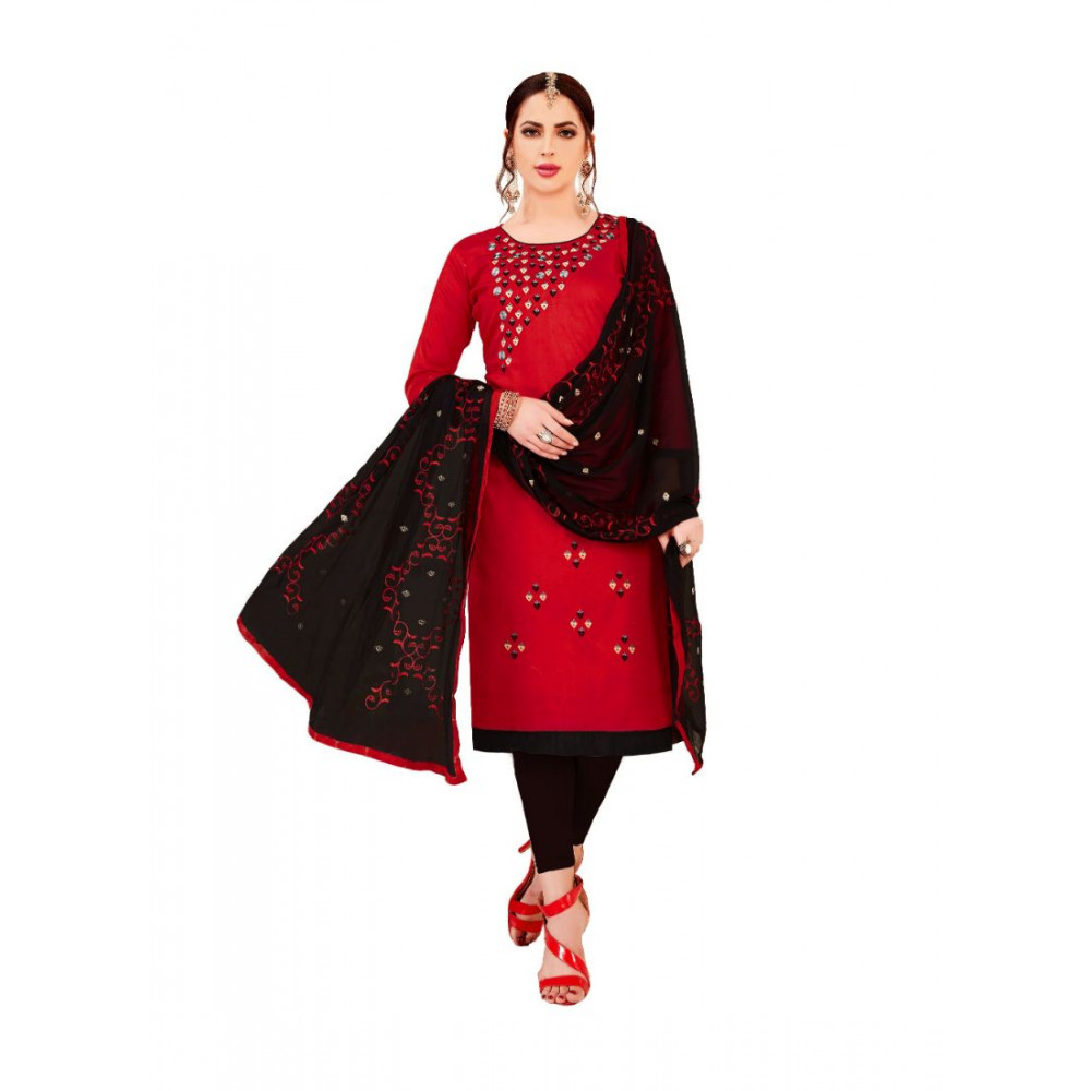 Dropship Women's Glaze Cotton Unstitched Salwar-Suit Material With Dupatta (Red, 2 Mtr)