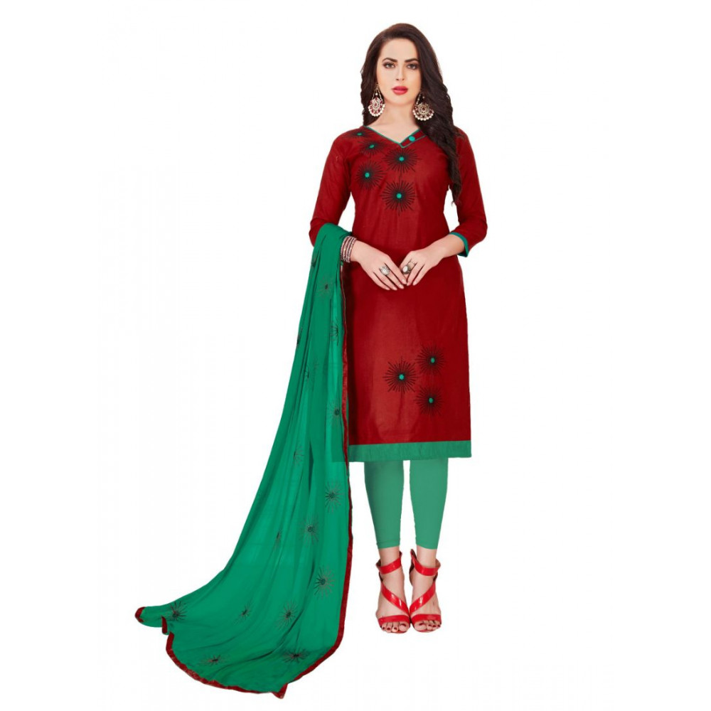 Dropship Women's Glaze Cotton Unstitched Salwar-Suit Material With Dupatta (Maroon, 2 Mtr)