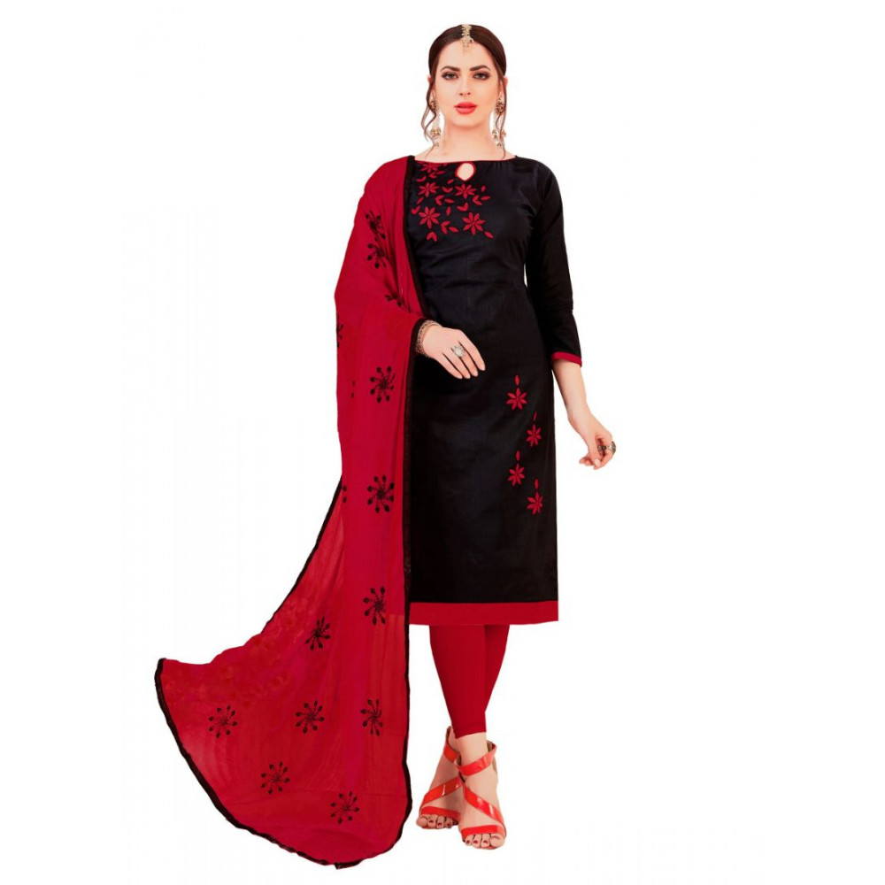 Dropship Women's Glaze Cotton Unstitched Salwar-Suit Material With Dupatta (Black, 2 Mtr)
