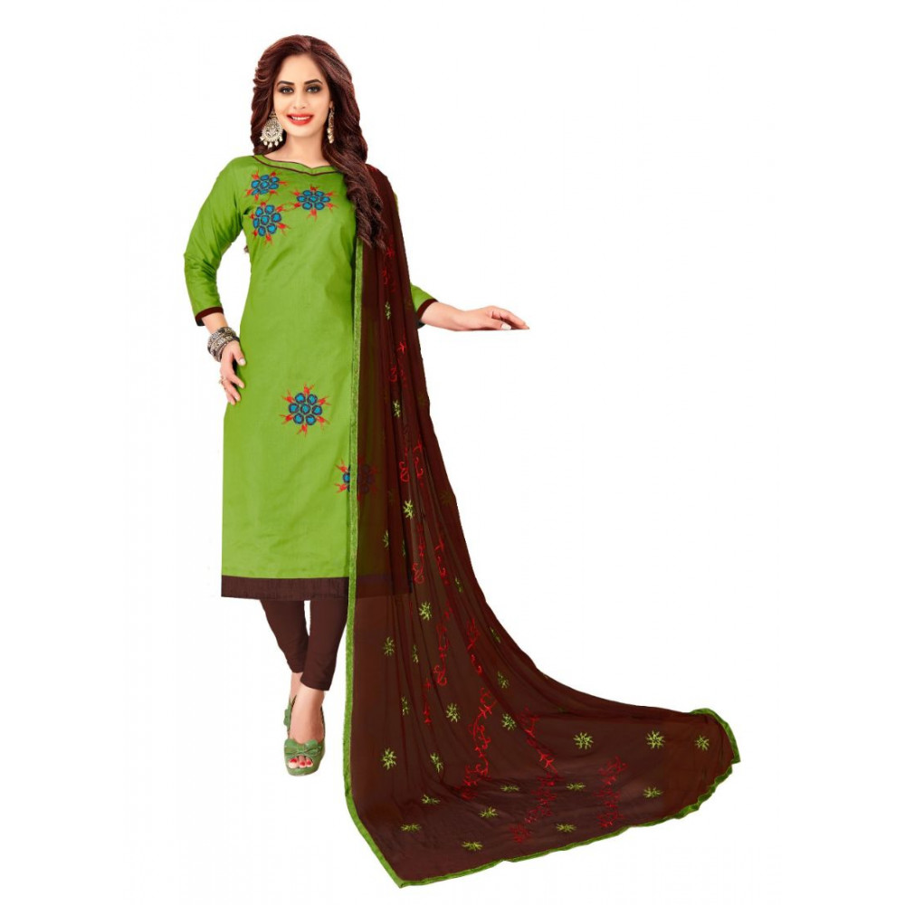 Dropship Women's Glaze Cotton Unstitched Salwar-Suit Material With Dupatta (Green, 2 Mtr)