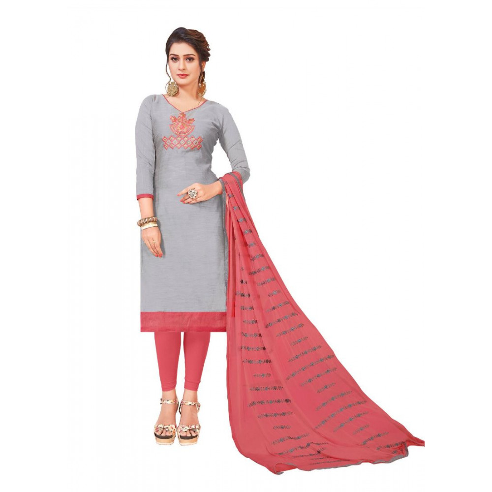 Dropship Women's Modal Silk Unstitched Salwar-Suit Material With Dupatta (Light Grey, 2 Mtr)