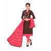 Dropship Women's Slub Cotton Unstitched Salwar-Suit Material With Dupatta (Brown, 2 Mtr)