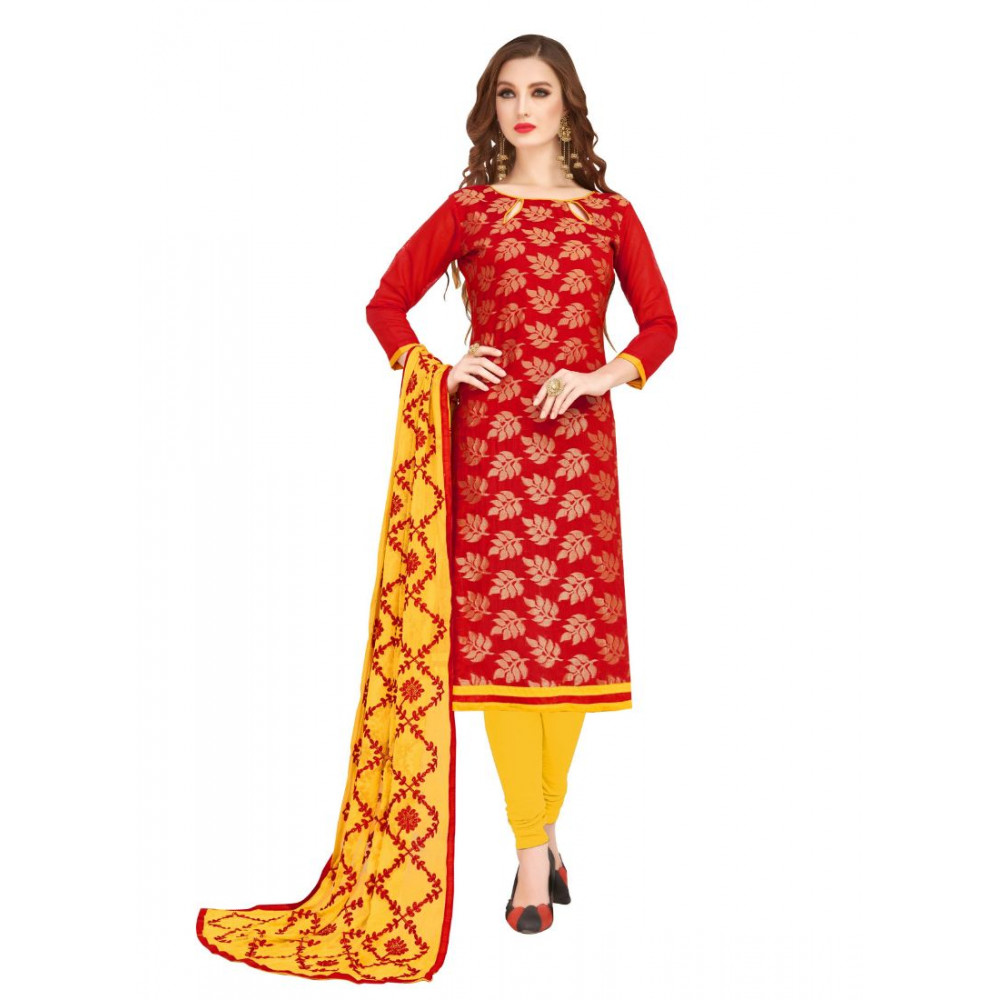 Dropship Women's Banarasi Jacquard Unstitched Salwar-Suit Material With Dupatta (Red, 2 Mtr)