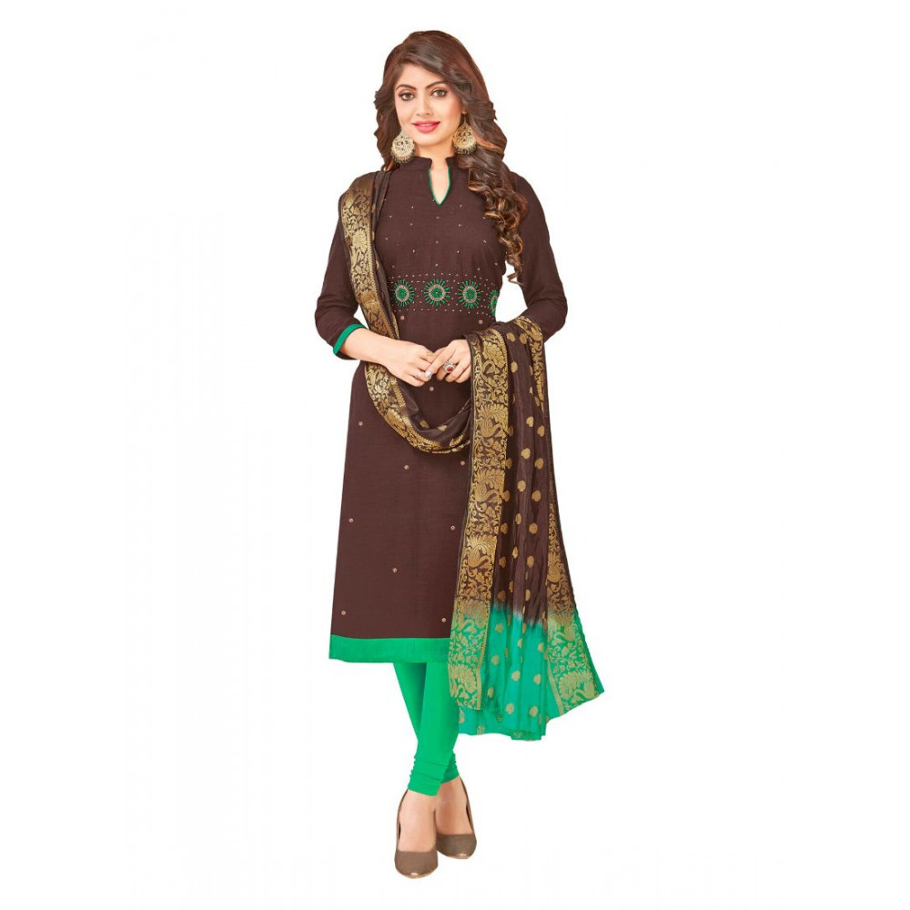 Dropship Women's South Slub Cotton Unstitched Salwar-Suit Material With Dupatta (Brown, 2 Mtr)