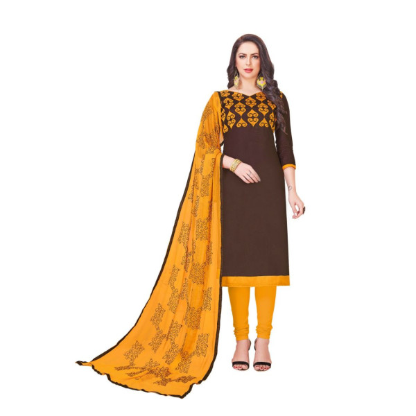 Dropship Women's Glaze Cotton Unstitched Salwar-Suit Material With Dupatta (Brown, 2 Mtr)