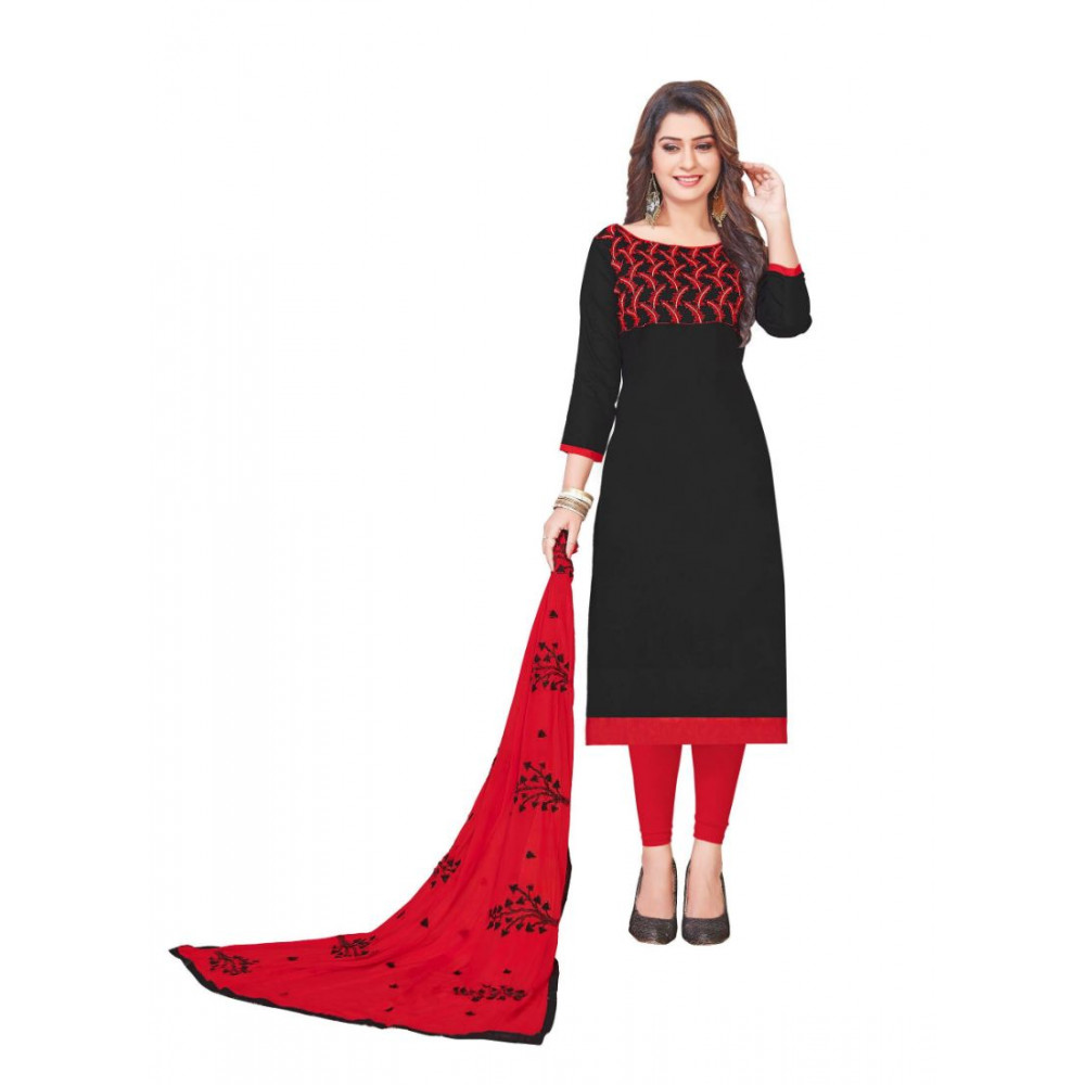 Dropship Women's Glaze Cotton Unstitched Salwar-Suit Material With Dupatta (Black, 2 Mtr)