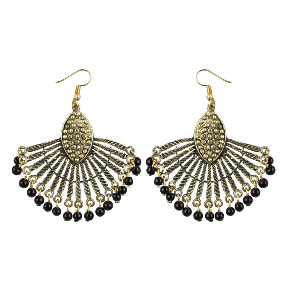 Dropship Women's Gold Plated, Beads Hook Dangler Hanging Tassel Earrings-Gold