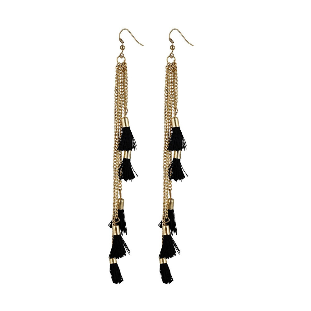 Dropship Women's Alloy, Beads Hook Dangler Hanging Tassel Earrings-Black