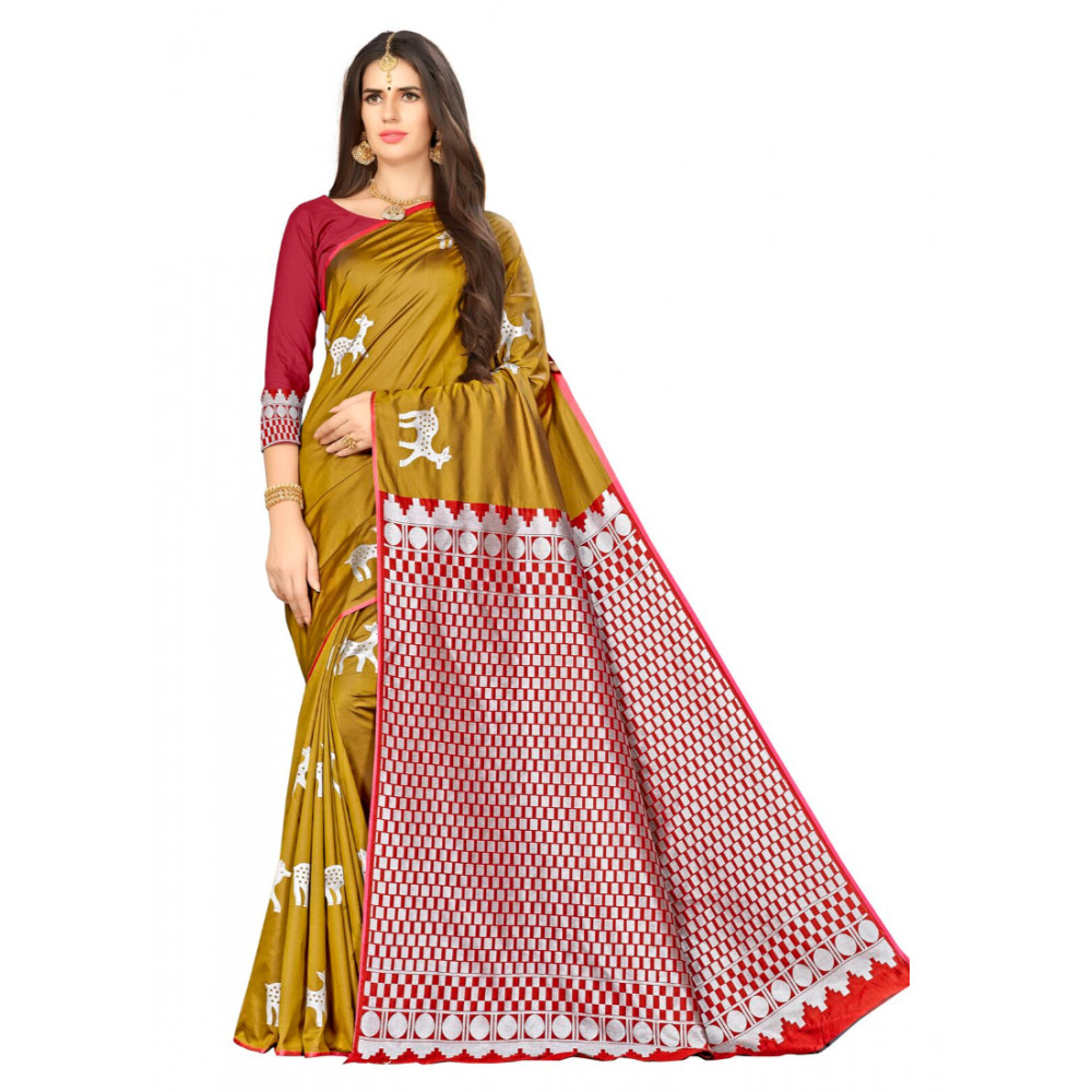 Dropship Women's Banarasi silk Saree with Blouse (Mustard, 5-6mtr)
