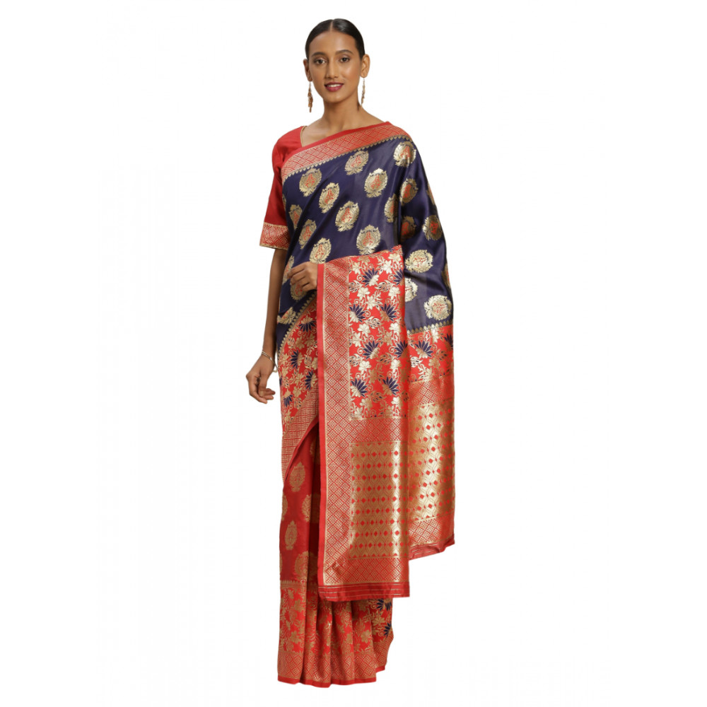 Dropship Women's Banarasi silk Saree with Blouse (Red,Navy blue, 5-6mtr)