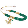 Dropship Three Layer Gold Plated Green Kundan Necklace Set with Earrings