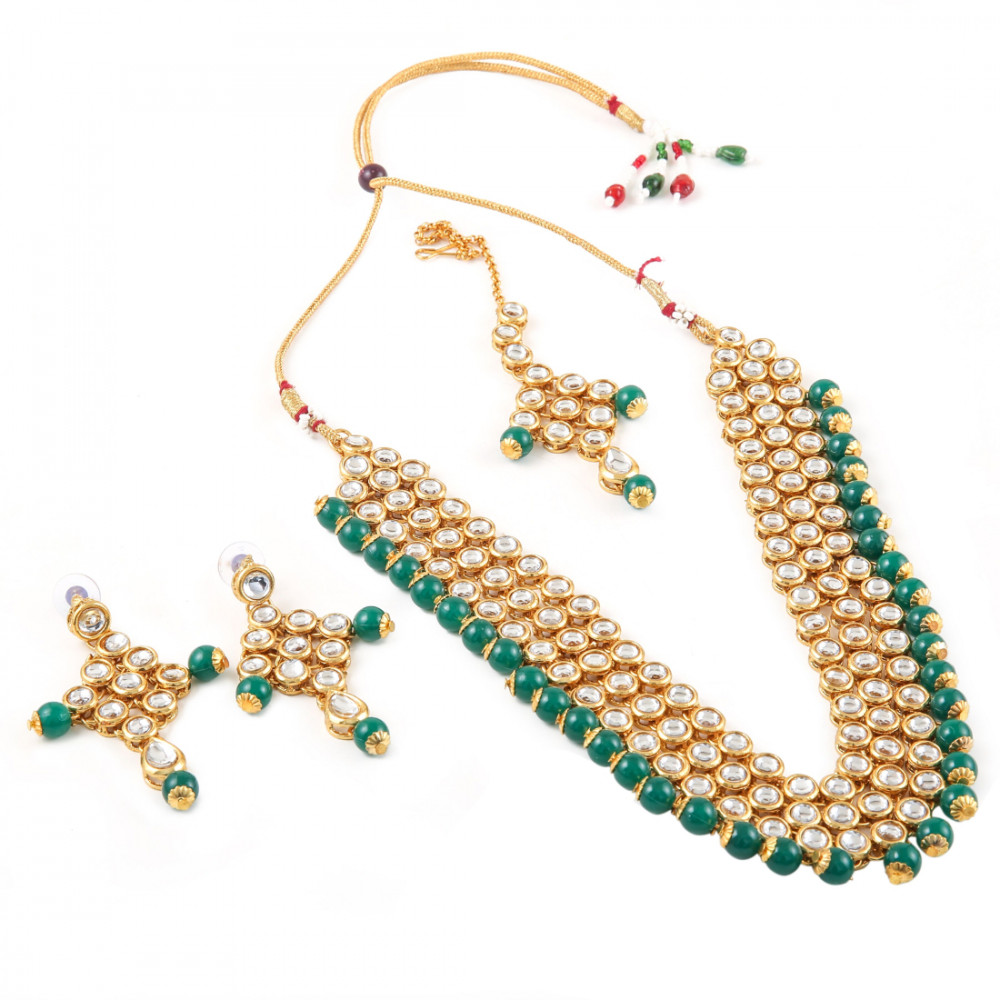 Dropship Designer Green Multi Layer Kundan Necklace Set
