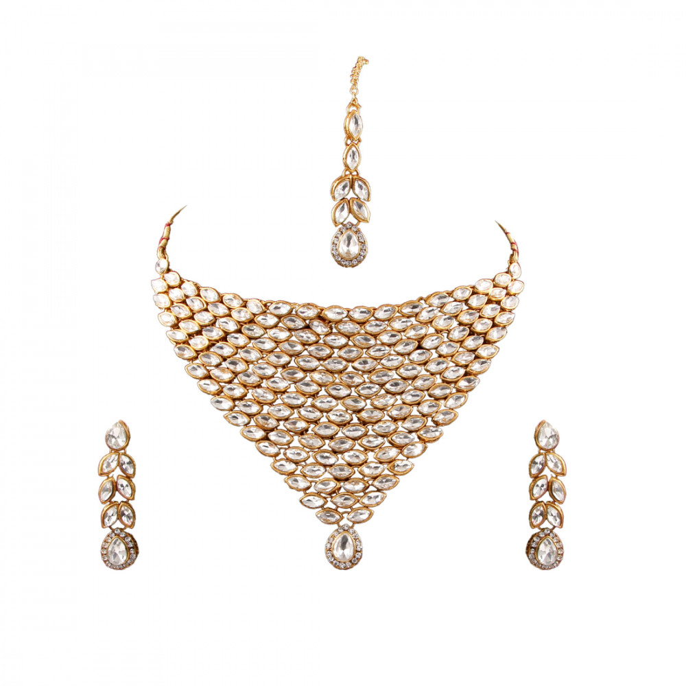 Dropship Traditional Gold Plated Kundan Necklace Set