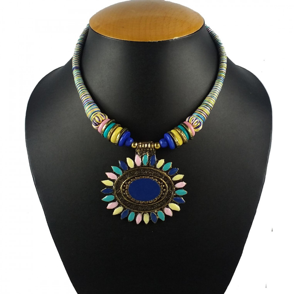 Dropship Multicolor Fabric Necklace With Earring Set