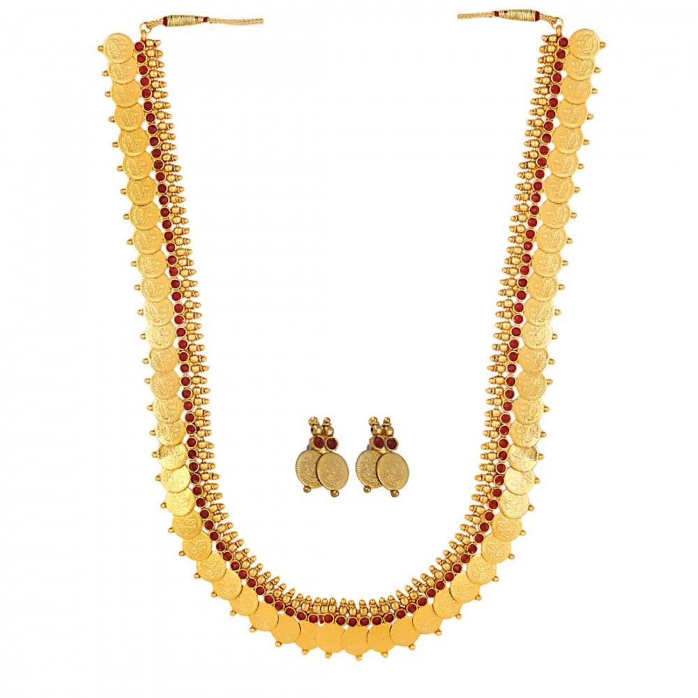 Dropship Gold Plated Copper Traditional Designer Temple Coin Necklace with Earrings