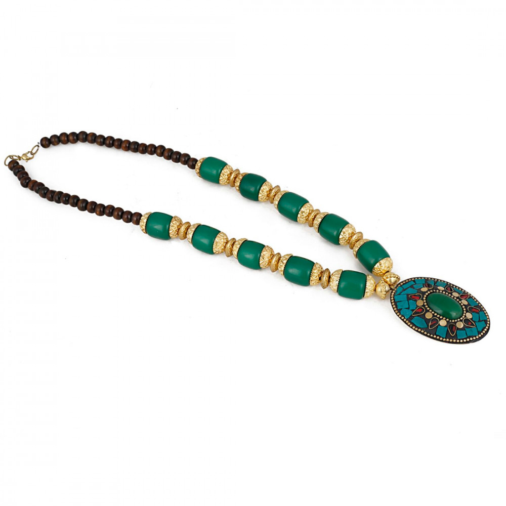 Dropship Designer Pendant Green Beads Necklace
