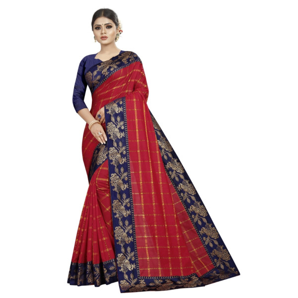 Dropship Women's Panetar Silk Saree with Blouse (Red,5-6 mtrs)
