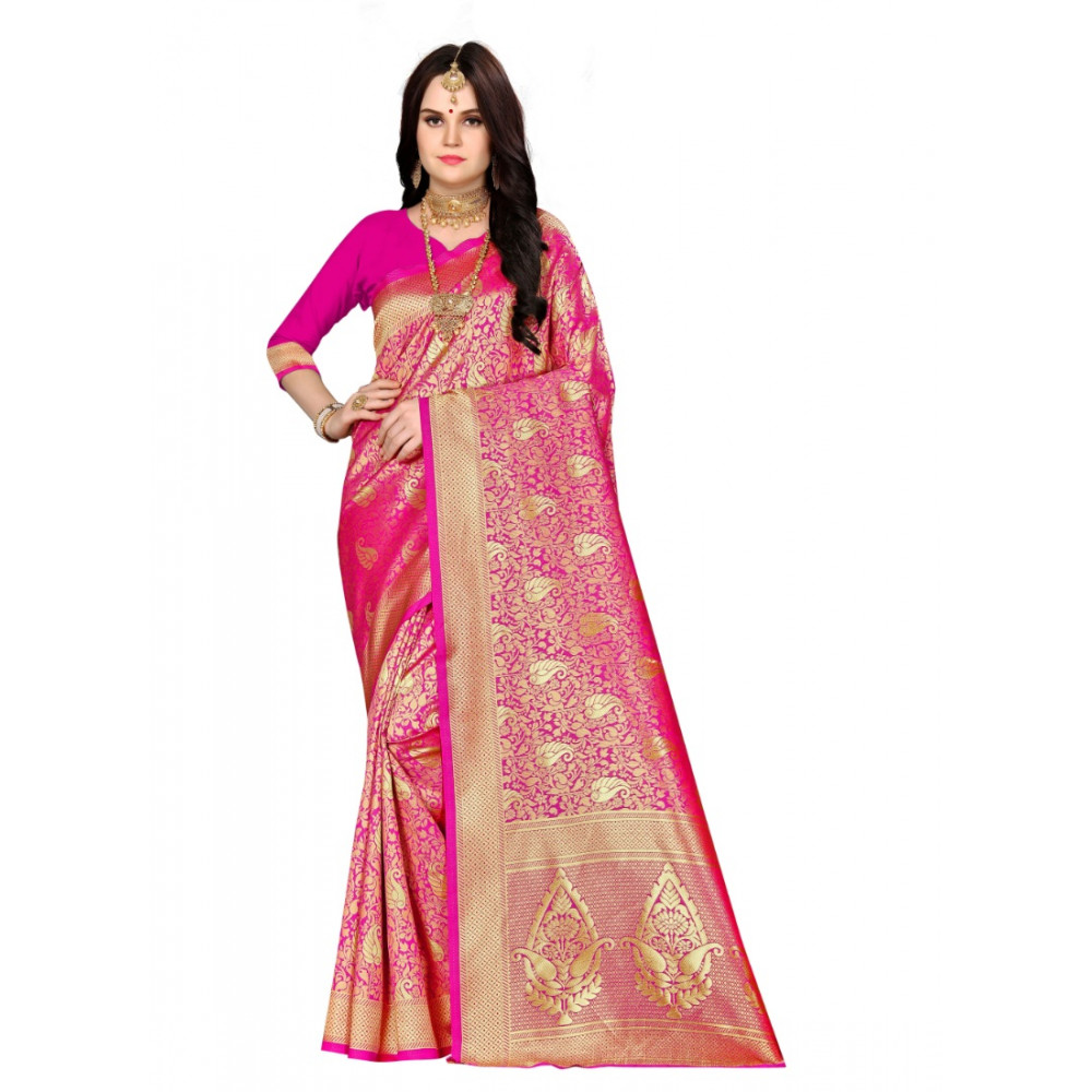 Dropship Women's Banarasi Silk Saree (Pink, 5-6mtrs)