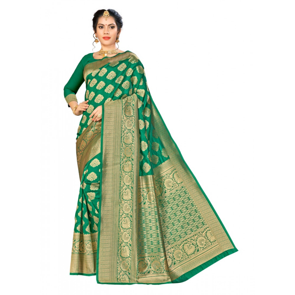 Dropship Women's Banarasi Silk Saree (Green, 5-6mtrs)