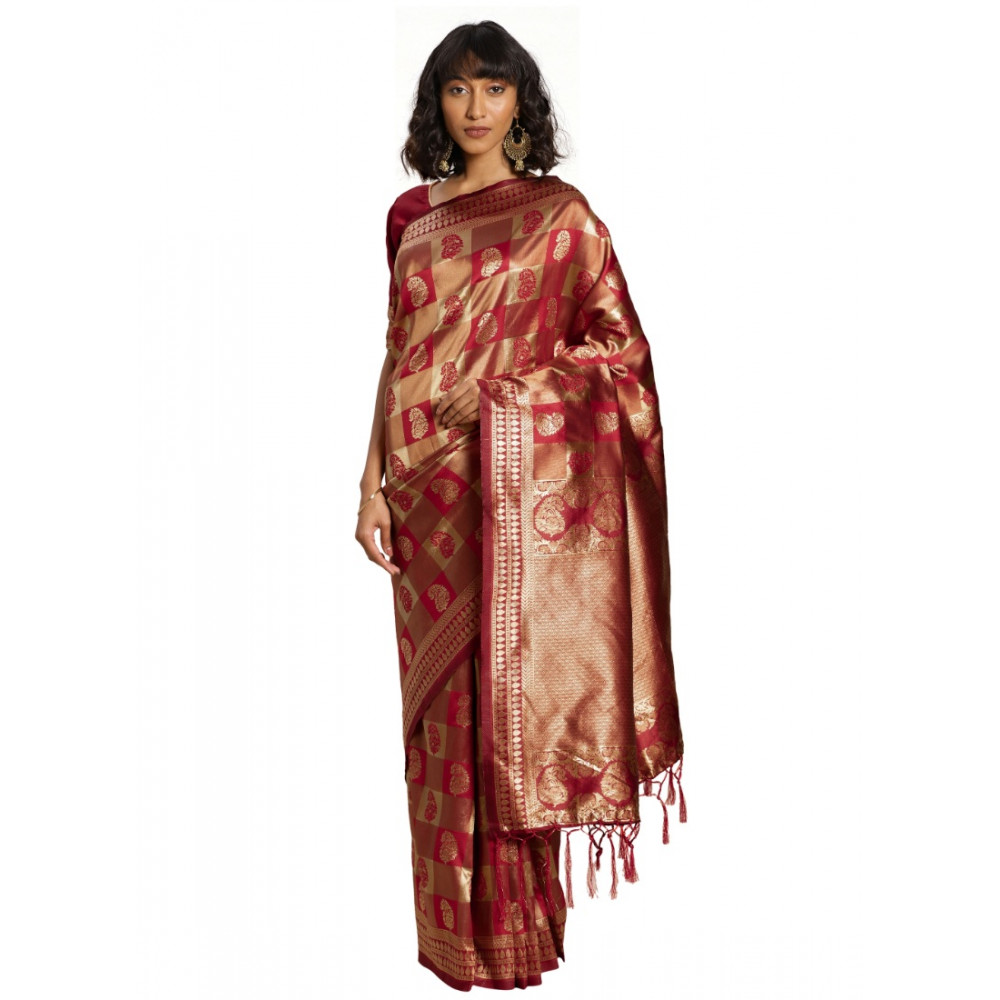 Dropship Women's Banarasi Silk Saree (Red, 5-6mtrs)