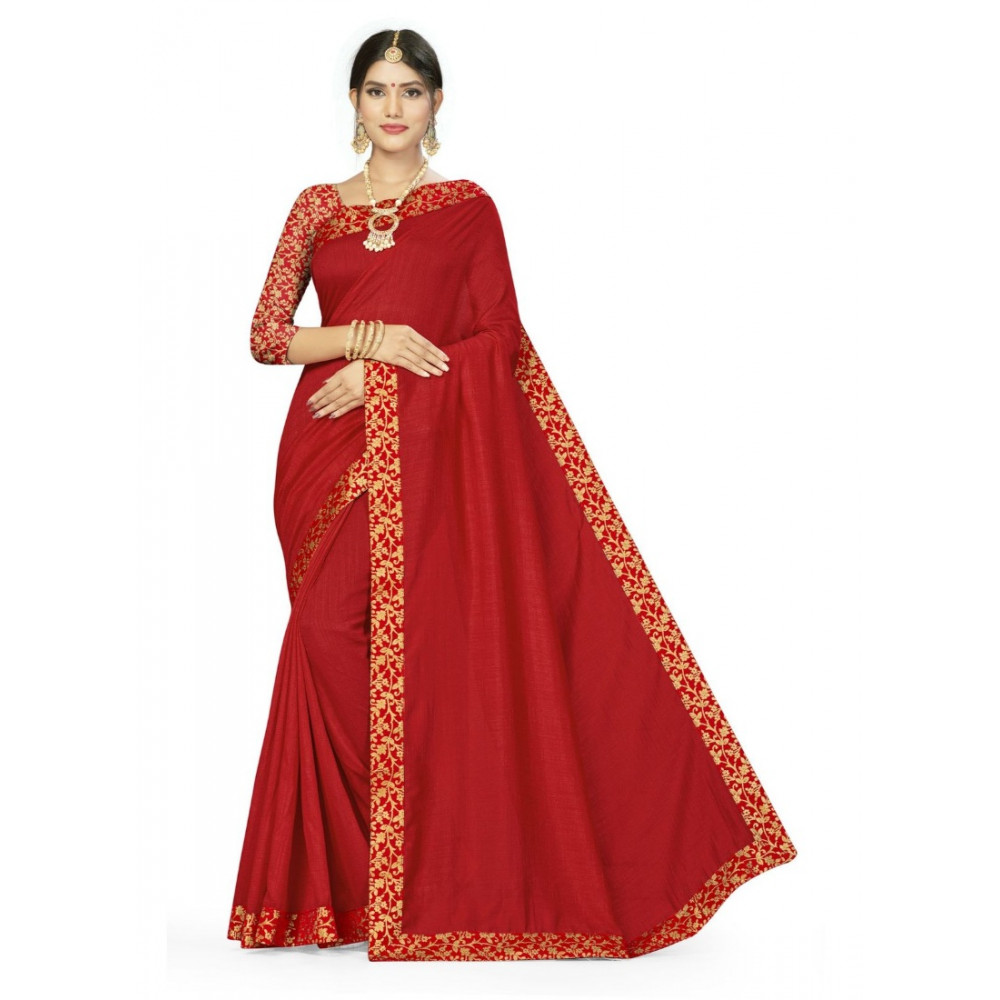 Dropship Women's Silk Blend Saree (Red, 5-6mtrs)
