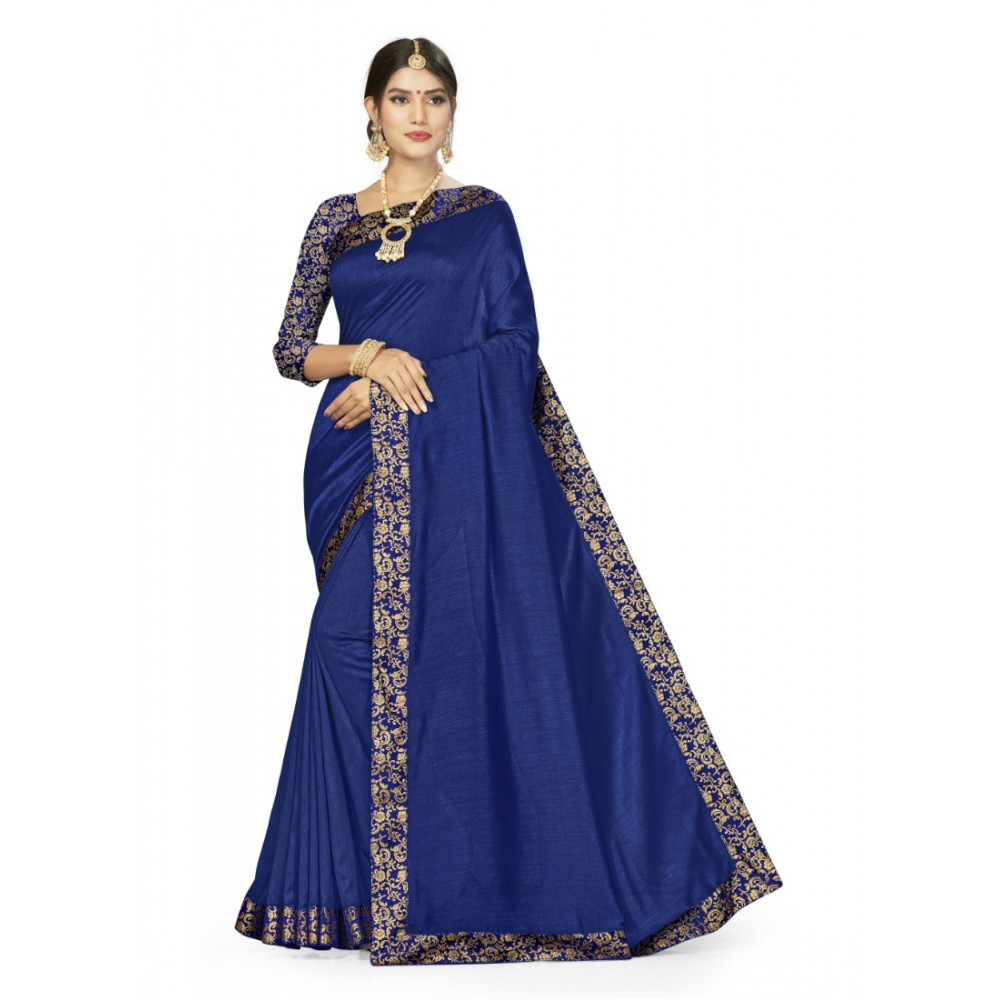 Dropship Women's Silk Blend Saree (Neavy blue, 5-6mtrs)