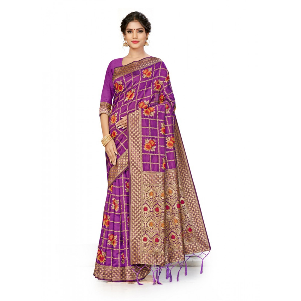 Dropship Women's Banarasi Silk Saree (Purple, 5-6mtrs)